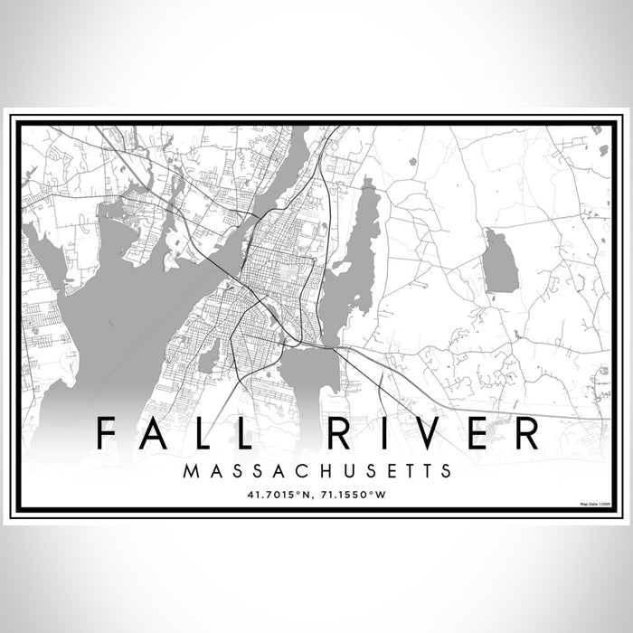 Fall River Massachusetts Map Print Landscape Orientation in Classic Style With Shaded Background