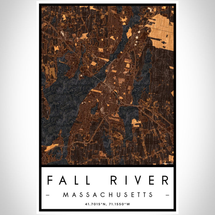 Fall River Massachusetts Map Print Portrait Orientation in Ember Style With Shaded Background
