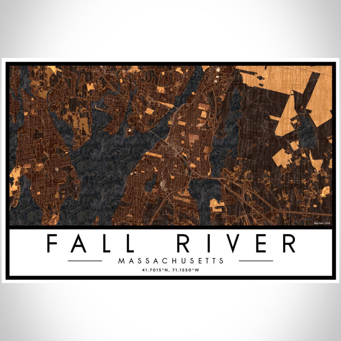 Fall River Massachusetts Map Print Landscape Orientation in Ember Style With Shaded Background