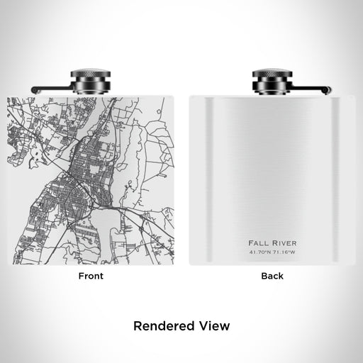 Rendered View of Fall River Massachusetts Map Engraving on 6oz Stainless Steel Flask in White