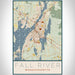 Fall River Massachusetts Map Print Portrait Orientation in Woodblock Style With Shaded Background