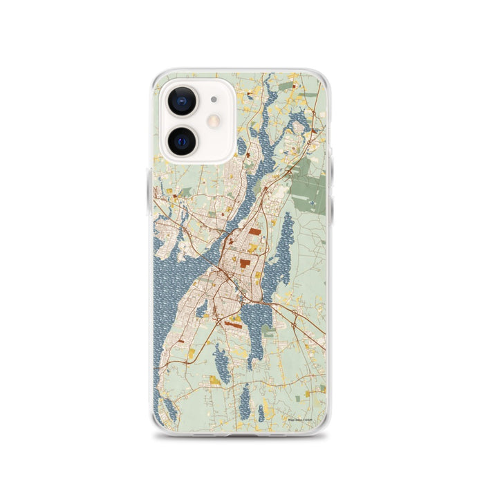 Custom Fall River Massachusetts Map iPhone 12 Phone Case in Woodblock