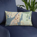 Custom Fall River Massachusetts Map Throw Pillow in Woodblock on Blue Colored Chair