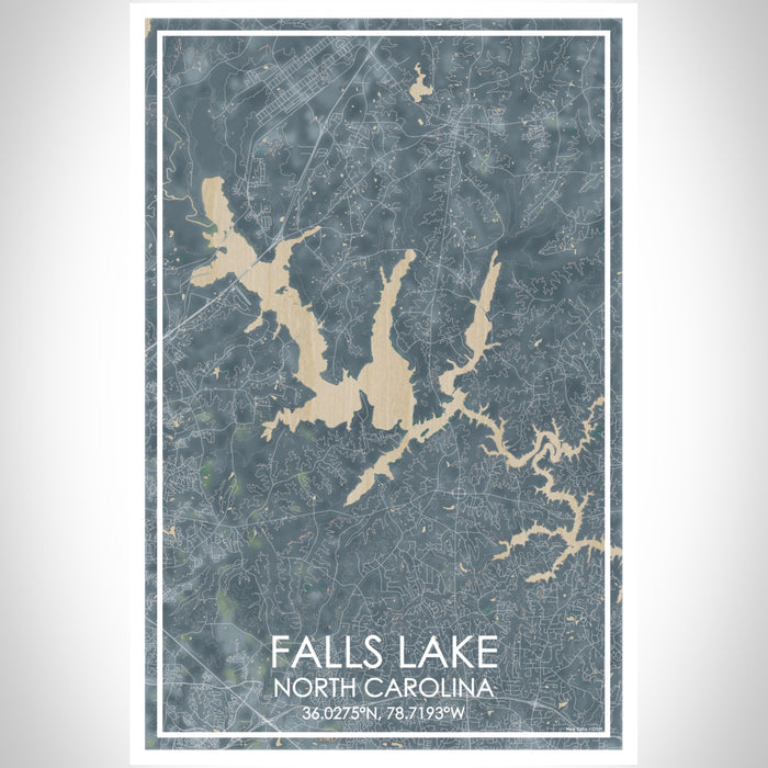 Falls Lake North Carolina Map Print Portrait Orientation in Afternoon Style With Shaded Background