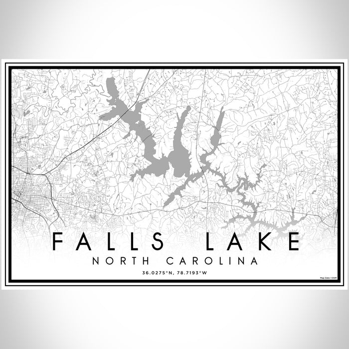 Falls Lake North Carolina Map Print Landscape Orientation in Classic Style With Shaded Background