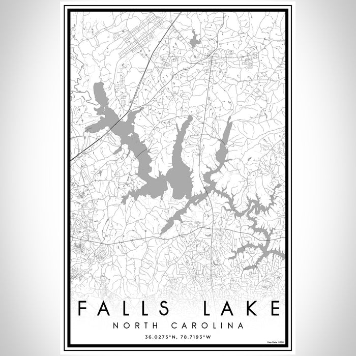 Falls Lake North Carolina Map Print Portrait Orientation in Classic Style With Shaded Background