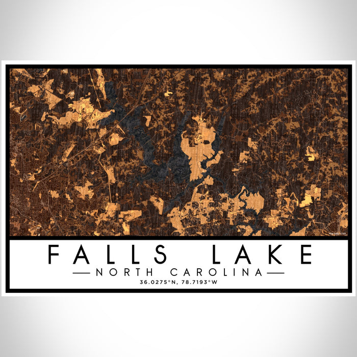 Falls Lake North Carolina Map Print Landscape Orientation in Ember Style With Shaded Background
