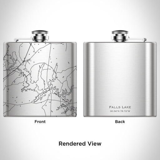Rendered View of Falls Lake North Carolina Map Engraving on 6oz Stainless Steel Flask