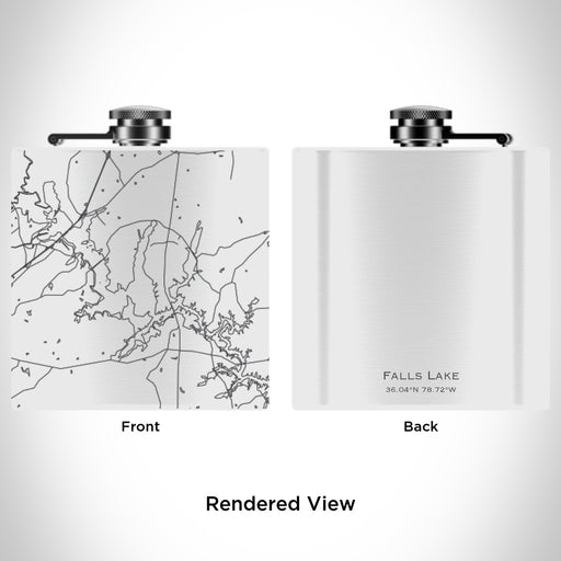 Rendered View of Falls Lake North Carolina Map Engraving on 6oz Stainless Steel Flask in White