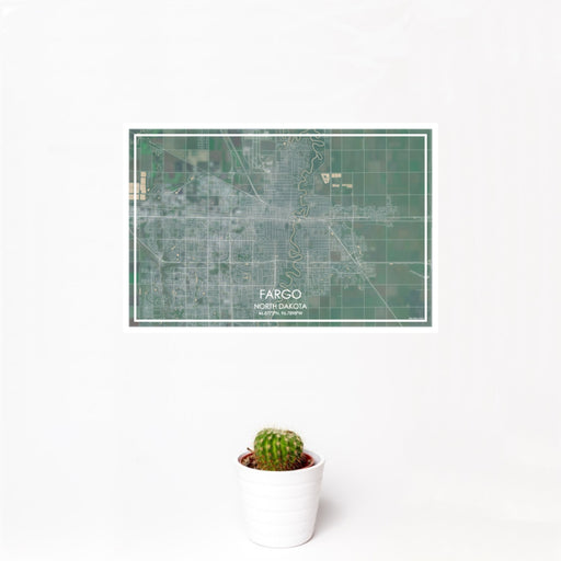 12x18 Fargo North Dakota Map Print Landscape Orientation in Afternoon Style With Small Cactus Plant in White Planter