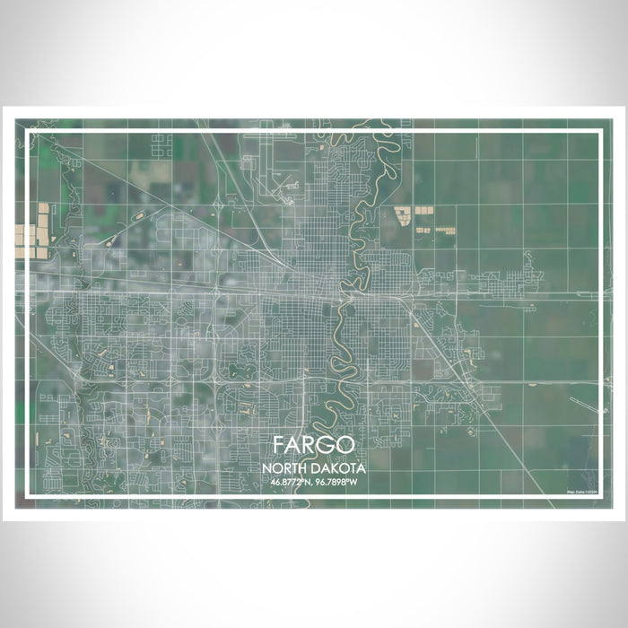 Fargo North Dakota Map Print Landscape Orientation in Afternoon Style With Shaded Background