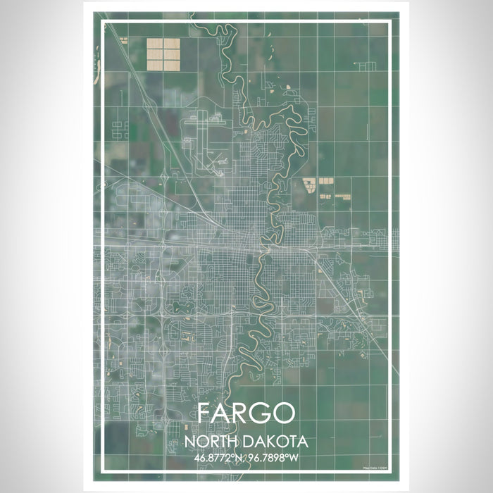 Fargo North Dakota Map Print Portrait Orientation in Afternoon Style With Shaded Background