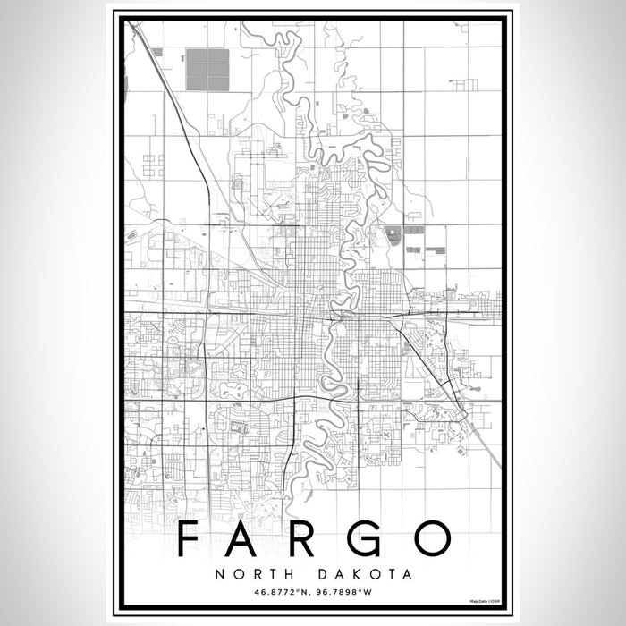 Fargo North Dakota Map Print Portrait Orientation in Classic Style With Shaded Background