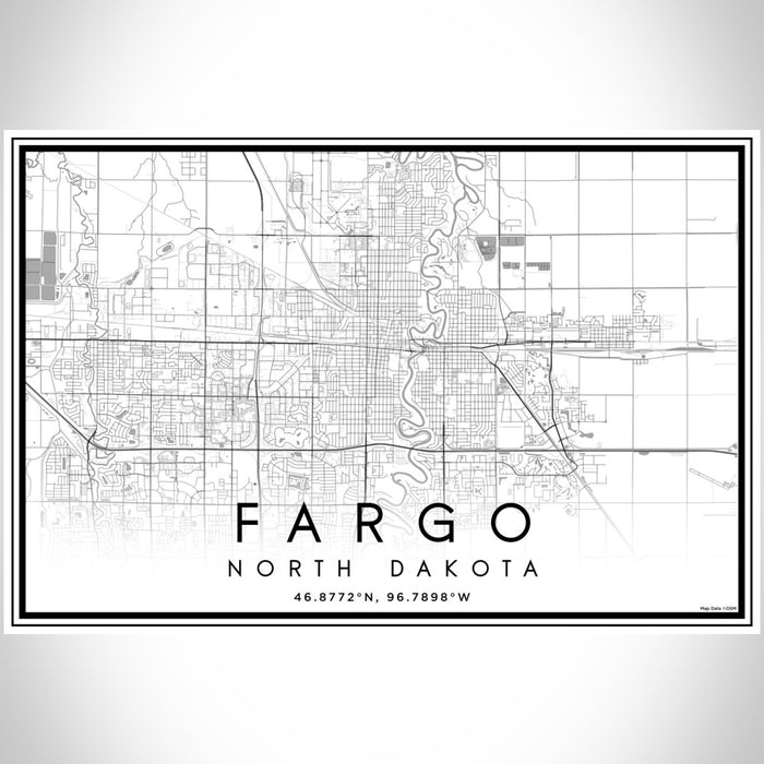 Fargo North Dakota Map Print Landscape Orientation in Classic Style With Shaded Background