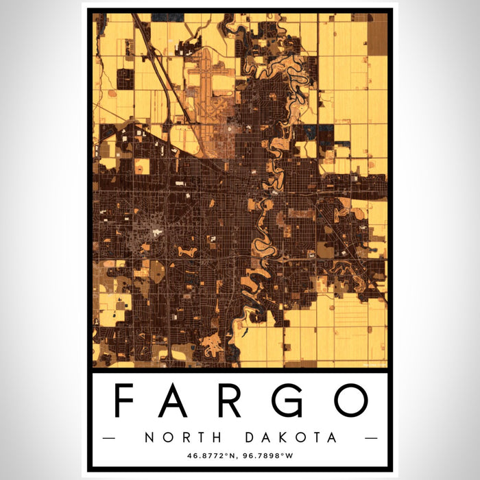 Fargo North Dakota Map Print Portrait Orientation in Ember Style With Shaded Background
