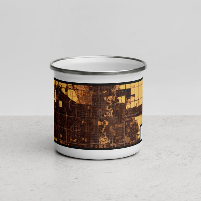 Front View Custom Fargo North Dakota Map Enamel Mug in Ember