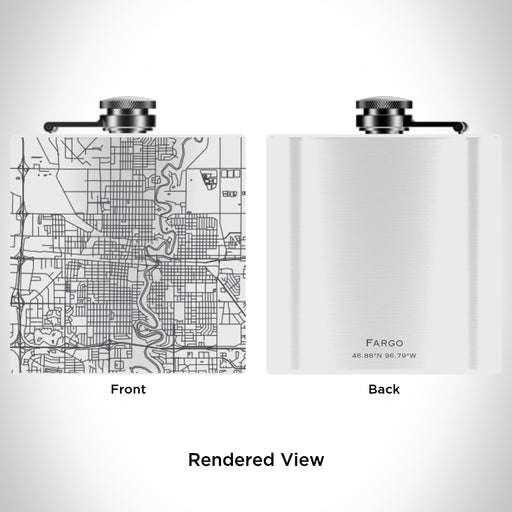 Rendered View of Fargo North Dakota Map Engraving on 6oz Stainless Steel Flask in White