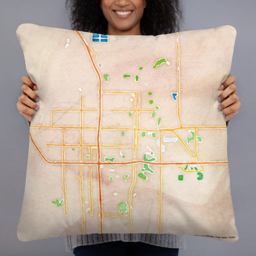 Person holding 22x22 Custom Fargo North Dakota Map Throw Pillow in Watercolor