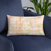Custom Fargo North Dakota Map Throw Pillow in Watercolor on Blue Colored Chair