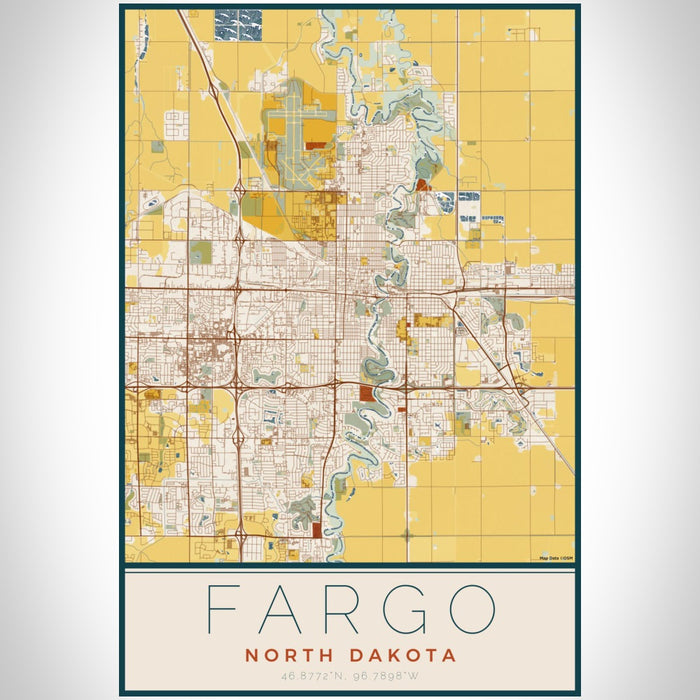 Fargo North Dakota Map Print Portrait Orientation in Woodblock Style With Shaded Background