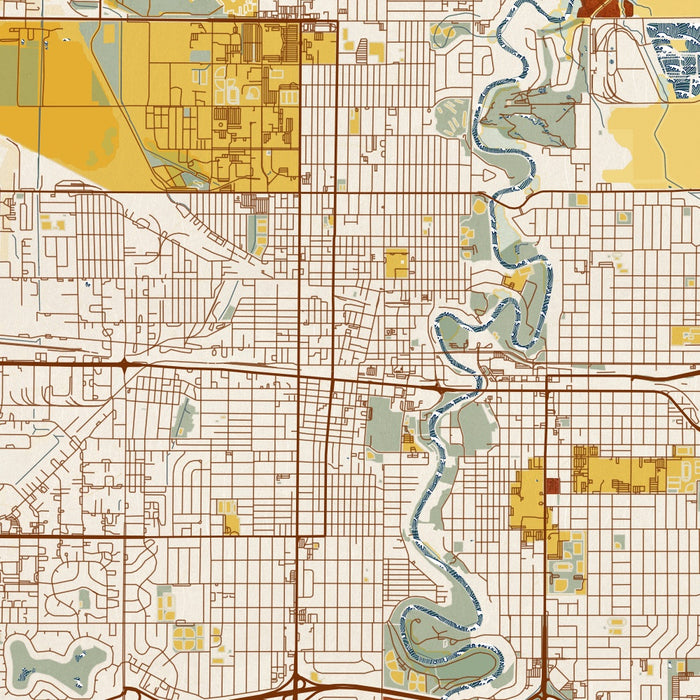 Fargo North Dakota Map Print in Woodblock Style Zoomed In Close Up Showing Details