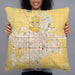 Person holding 22x22 Custom Fargo North Dakota Map Throw Pillow in Woodblock