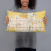 Person holding 20x12 Custom Fargo North Dakota Map Throw Pillow in Woodblock