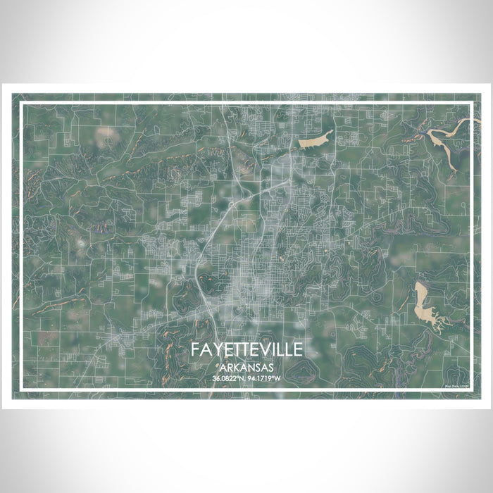Fayetteville Arkansas Map Print Landscape Orientation in Afternoon Style With Shaded Background