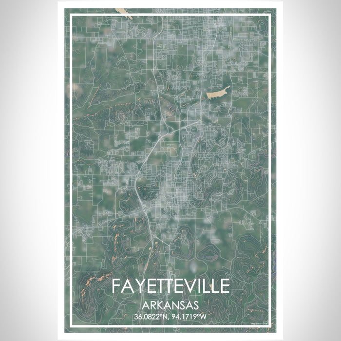 Fayetteville Arkansas Map Print Portrait Orientation in Afternoon Style With Shaded Background