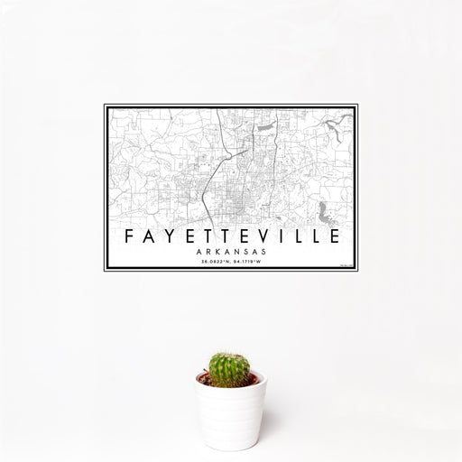 12x18 Fayetteville Arkansas Map Print Landscape Orientation in Classic Style With Small Cactus Plant in White Planter