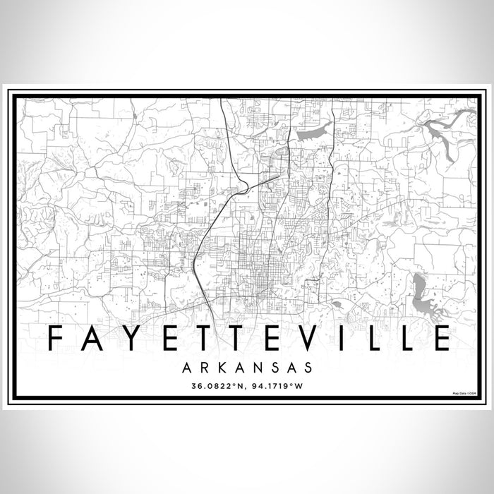 Fayetteville Arkansas Map Print Landscape Orientation in Classic Style With Shaded Background