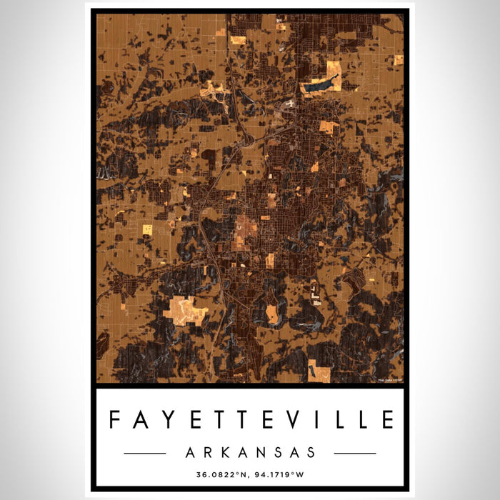 Fayetteville Arkansas Map Print Portrait Orientation in Ember Style With Shaded Background