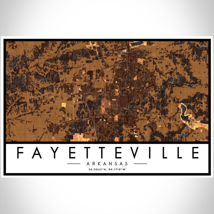 Fayetteville Arkansas Map Print Landscape Orientation in Ember Style With Shaded Background