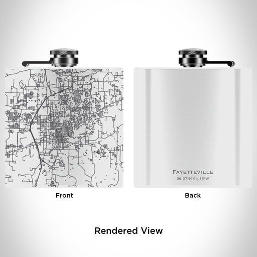 Rendered View of Fayetteville Arkansas Map Engraving on 6oz Stainless Steel Flask in White