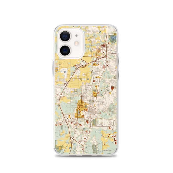 Custom Fayetteville Arkansas Map iPhone 12 Phone Case in Woodblock