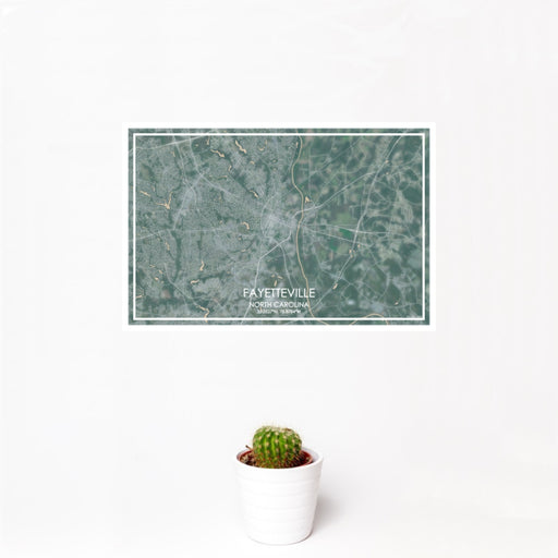 12x18 Fayetteville North Carolina Map Print Landscape Orientation in Afternoon Style With Small Cactus Plant in White Planter
