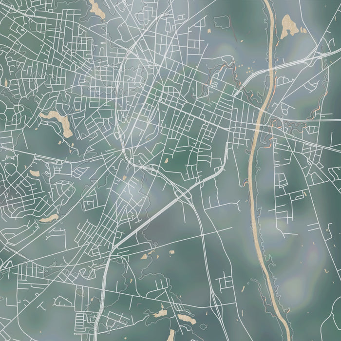 Fayetteville North Carolina Map Print in Afternoon Style Zoomed In Close Up Showing Details