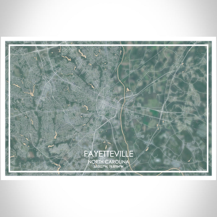 Fayetteville North Carolina Map Print Landscape Orientation in Afternoon Style With Shaded Background