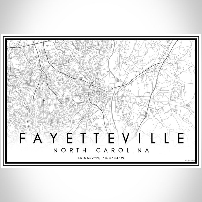 Fayetteville North Carolina Map Print Landscape Orientation in Classic Style With Shaded Background