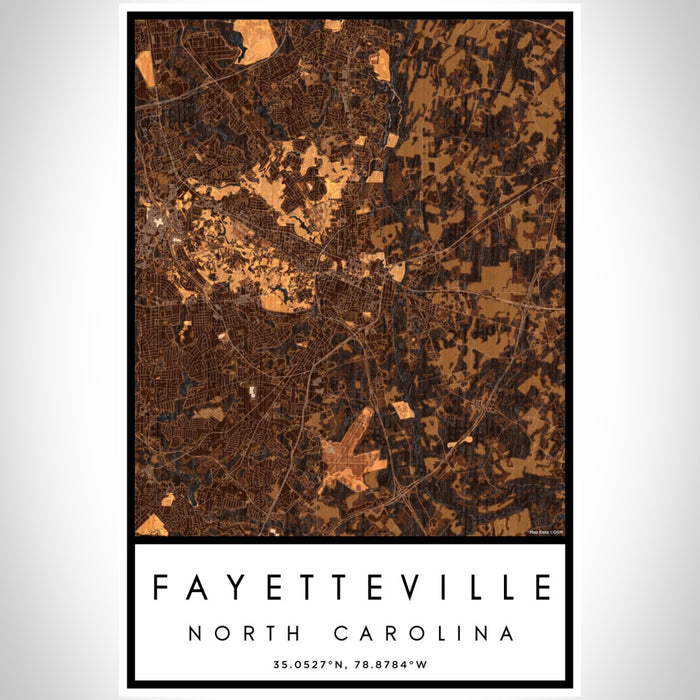 Fayetteville North Carolina Map Print Portrait Orientation in Ember Style With Shaded Background