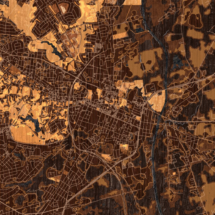 Fayetteville North Carolina Map Print in Ember Style Zoomed In Close Up Showing Details