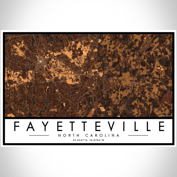Fayetteville North Carolina Map Print Landscape Orientation in Ember Style With Shaded Background