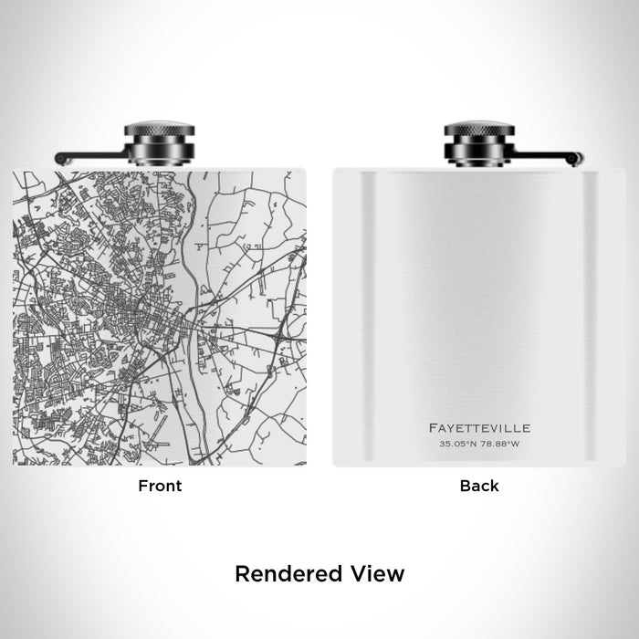 Rendered View of Fayetteville North Carolina Map Engraving on 6oz Stainless Steel Flask in White