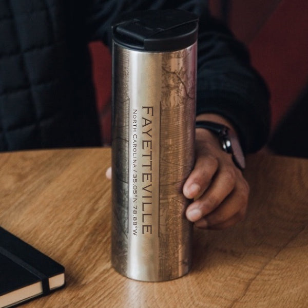Fayetteville North Carolina Custom Engraved City Map Inscription Coordinates on 17oz Stainless Steel Insulated Tumbler