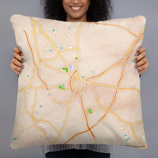 Person holding 22x22 Custom Fayetteville North Carolina Map Throw Pillow in Watercolor