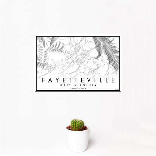 12x18 Fayetteville West Virginia Map Print Landscape Orientation in Classic Style With Small Cactus Plant in White Planter