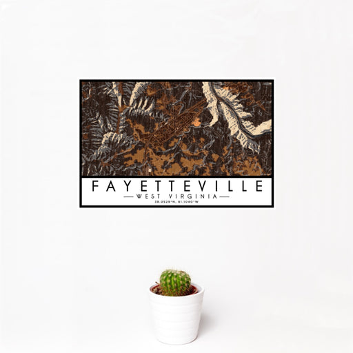 12x18 Fayetteville West Virginia Map Print Landscape Orientation in Ember Style With Small Cactus Plant in White Planter