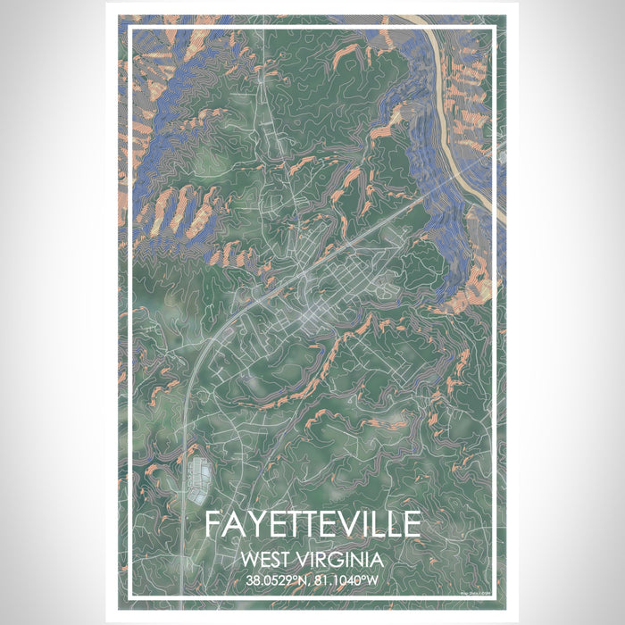Fayetteville West Virginia Map Print Portrait Orientation in Afternoon Style With Shaded Background