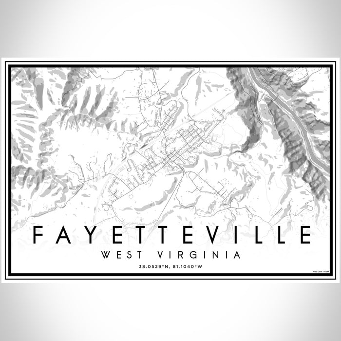 Fayetteville West Virginia Map Print Landscape Orientation in Classic Style With Shaded Background