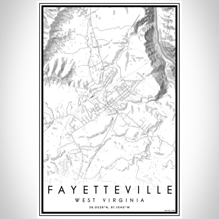 Fayetteville West Virginia Map Print Portrait Orientation in Classic Style With Shaded Background